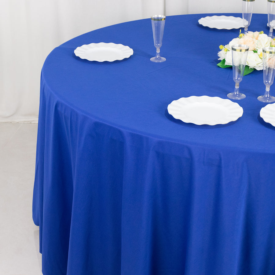 120inch Royal Blue Premium Scuba Wrinkle Free Round Tablecloth, Scuba Polyester Tablecloth