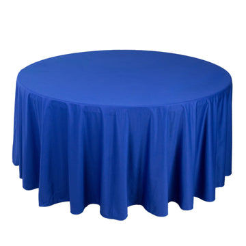 120" Royal Blue Premium Scuba Wrinkle Free Round Tablecloth, Seamless Scuba Polyester Tablecloth for 5 Foot Table With Floor-Length Drop