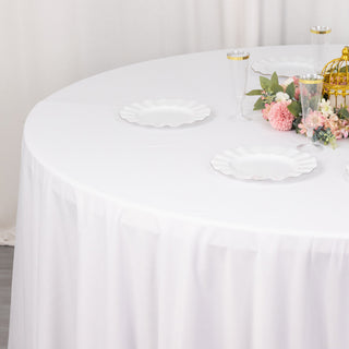 Transform Your Table into a Work of Art with the White Premium Scuba Wrinkle Free Round Tablecloth