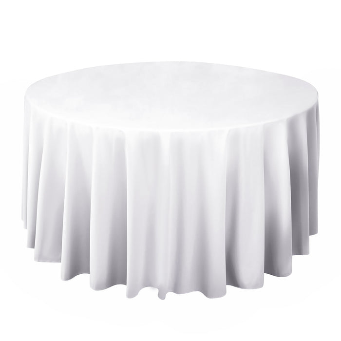 120 White Premium Scuba Round Tablecloth, Wrinkle Free Polyester Seamless Tablecloth