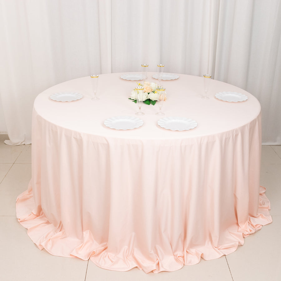 132inch Blush Premium Scuba Wrinkle Free Round Tablecloth, Scuba Polyester Tablecloth