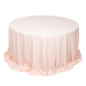 132" Blush Premium Scuba Wrinkle Free Round Tablecloth, Seamless Scuba Polyester Tablecloth for 6 Foot Table With Floor-Length Drop