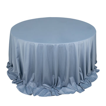 132" Dusty Blue Premium Scuba Wrinkle Free Round Tablecloth, Seamless Scuba Polyester Tablecloth for 6 Foot Table With Floor-Length Drop