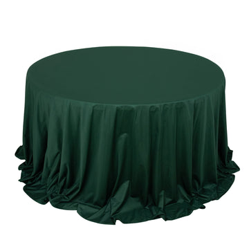 132" Hunter Emerald Green Premium Scuba Wrinkle Free Round Tablecloth, Seamless Scuba Polyester Tablecloth for 6 Foot Table With Floor-Length Drop