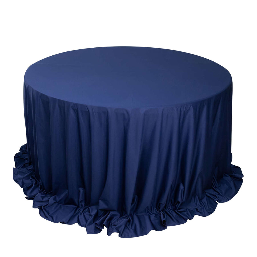 132inch Navy Blue Premium Scuba Round Tablecloth, Seamless Scuba Polyester Tablecloth