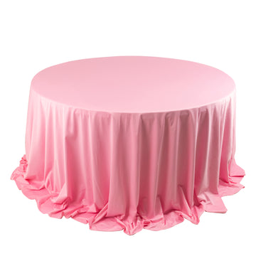 132" Pink Premium Scuba Wrinkle Free Round Tablecloth, Seamless Scuba Polyester Tablecloth for 6 Foot Table With Floor-Length Drop