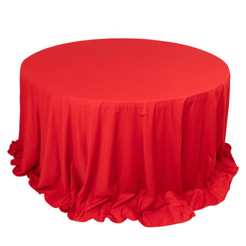 132" Red Premium Scuba Wrinkle Free Round Tablecloth, Seamless Scuba Polyester Tablecloth