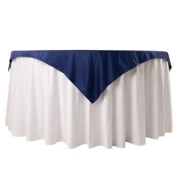 54" Navy Blue Premium Scuba Wrinkle Free Square Table Overlay, Seamless Scuba Polyester Table Topper