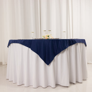 54" Navy Blue Premium Scuba Wrinkle Free Square Table Overlay, Seamless Scuba Polyester Table Topper