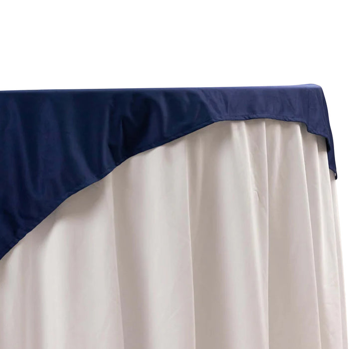 Navy blue table cover with white draping for events and parties