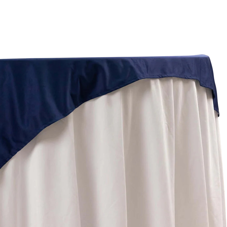 Navy blue table cover with white draping for events and parties