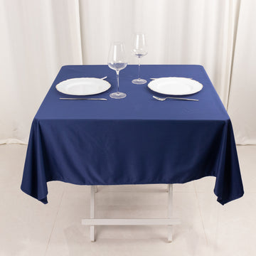 54" Navy Blue Premium Scuba Wrinkle Free Square Tablecloth, Seamless Scuba Polyester Tablecloth