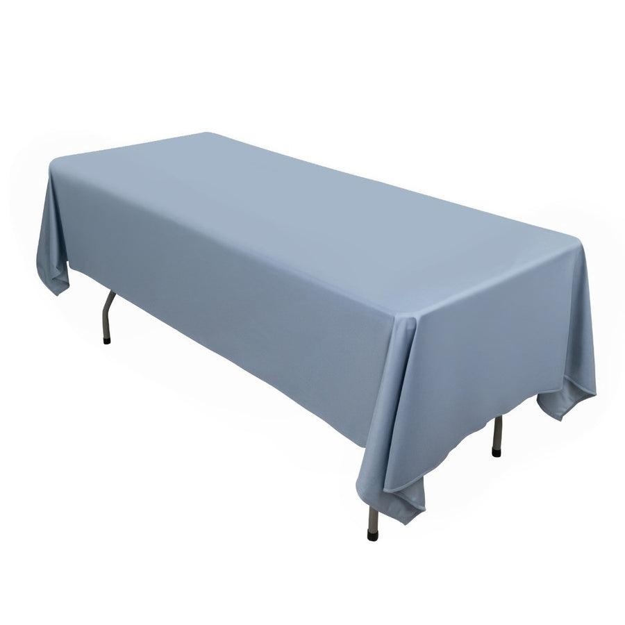 Blue tablecloth draped over a rectangular table