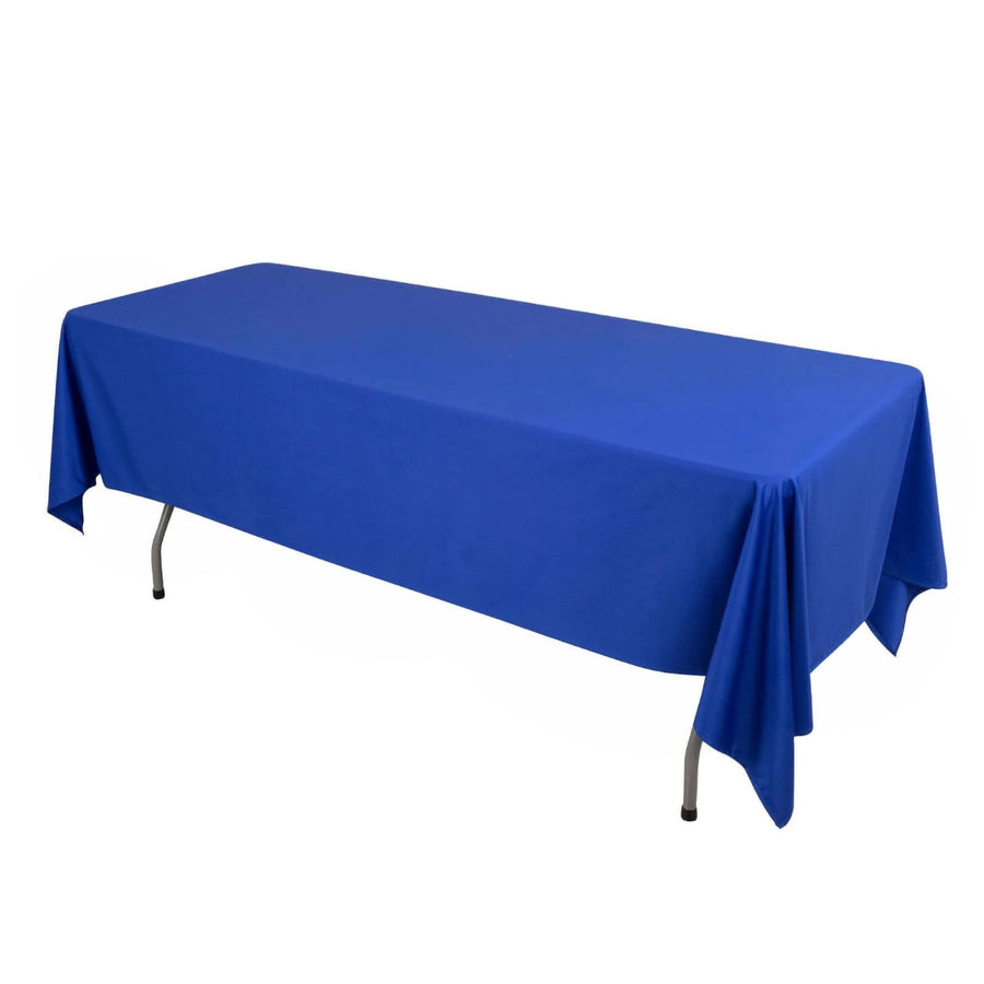 Blue tablecloth draped over a folding table for events or gatherings.
