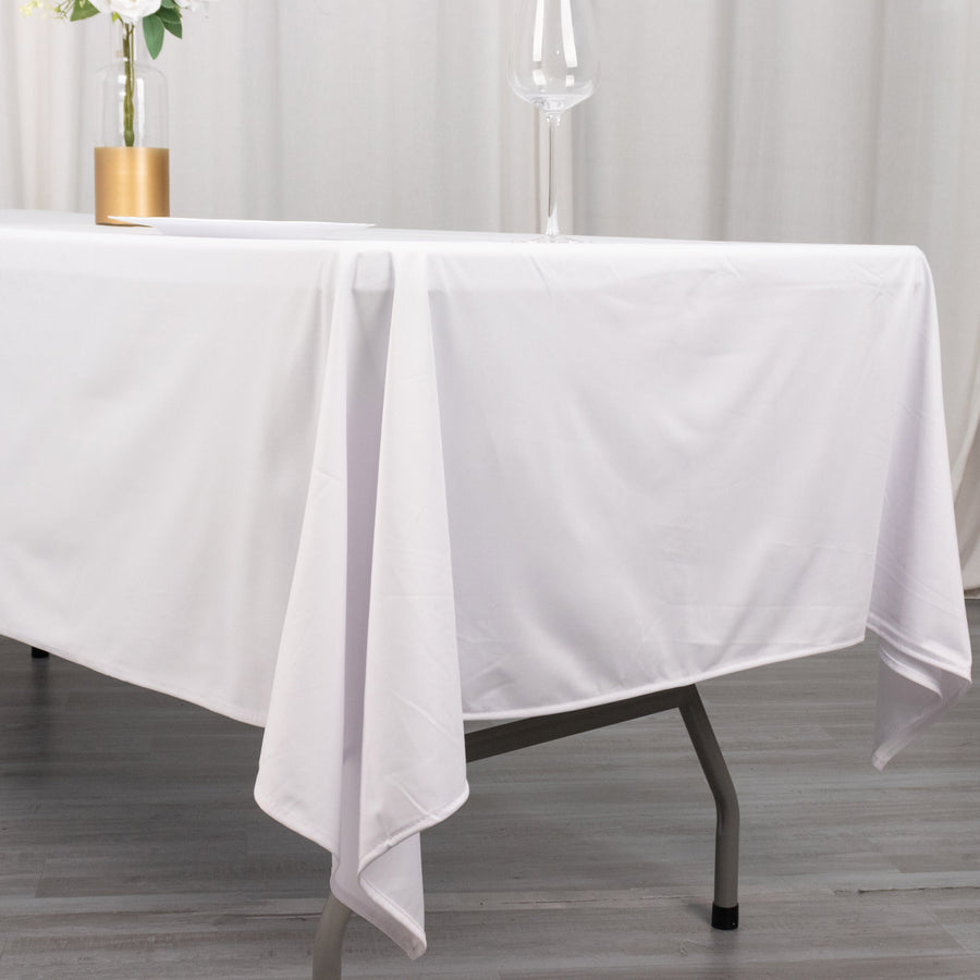 60x102inch White Premium Scuba Rectangular Tablecloth, Wrinkle Free Polyester Seamless