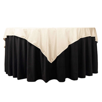 70" Beige Premium Scuba Wrinkle Free Square Table Overlay, Seamless Scuba Polyester Table Topper