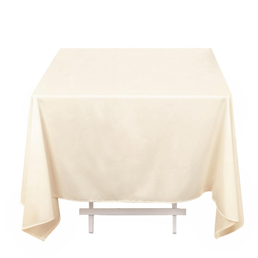 70" Beige Premium Scuba Wrinkle Free Square Tablecloth, Scuba Polyester Tablecloth