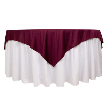 70" Burgundy Premium Scuba Wrinkle Free Square Table Overlay, Seamless Scuba Polyester Table Topper