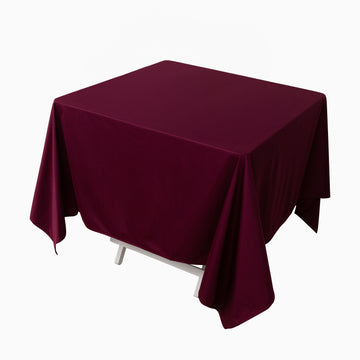 70" Burgundy Premium Scuba Wrinkle Free Square Tablecloth, Seamless Scuba Polyester Tablecloth