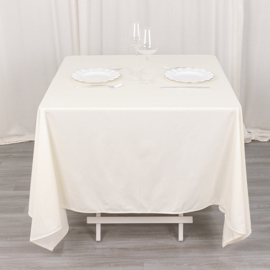 70inch Ivory Premium Scuba Square Tablecloth, Wrinkle Free Polyester Seamless Tablecloth