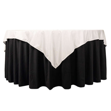 70" Ivory Premium Scuba Wrinkle Free Square Table Overlay, Seamless Scuba Polyester Table Topper