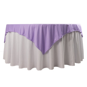 70" Lavender Premium Scuba Wrinkle Free Square Table Overlay, Lilac Seamless Scuba Polyester Table Topper