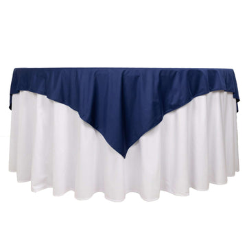 70" Navy Blue Premium Scuba Wrinkle Free Square Table Overlay, Seamless Scuba Polyester Table Topper