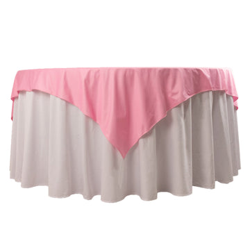 70" Pink Premium Scuba Wrinkle Free Square Table Overlay, Seamless Scuba Polyester Table Topper