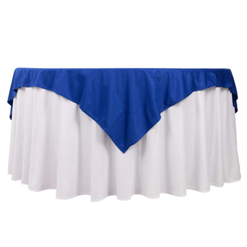 70" Royal Blue Premium Scuba Wrinkle Free Square Table Overlay, Seamless Scuba Polyester Table Topper