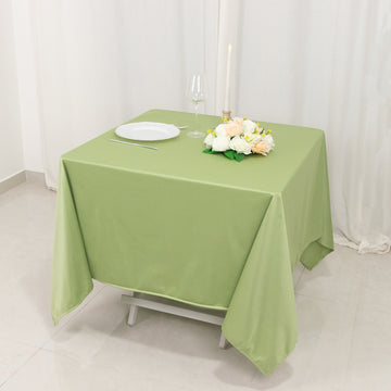 70" Sage Green Premium Scuba Wrinkle Free Square Tablecloth, Seamless Scuba Polyester Tablecloth