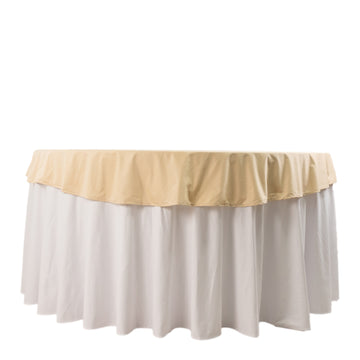 70" Beige Premium Scuba Wrinkle Free Round Tablecloth, Seamless Scuba Polyester Tablecloth