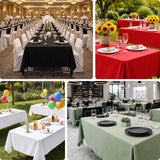 Colorful tablecloths for events in various settings, enhancing festive decor.