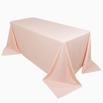 90"x132" Blush Premium Scuba Wrinkle Free Rectangular Tablecloth, Seamless Scuba Polyester Tablecloth for 6 Foot Table With Floor-Length Drop