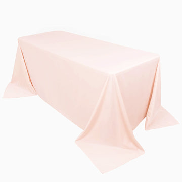 90"x132" Blush Premium Scuba Wrinkle Free Rectangular Tablecloth, Seamless Scuba Polyester Tablecloth for 6 Foot Table With Floor-Length Drop