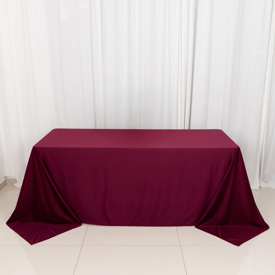 90x132inch Burgundy Premium Scuba Wrinkle Free Rectangular Tablecloth, Seamless Scuba Polyester