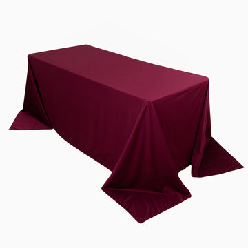 90"x132" Burgundy Premium Scuba Wrinkle Free Rectangular Tablecloth, Seamless Scuba Polyester Tablecloth for 6 Foot Table With Floor-Length Drop