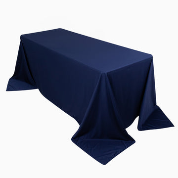 90"x132" Navy Blue Premium Scuba Wrinkle Free Rectangular Tablecloth, Seamless Scuba Polyester Tablecloth for 6 Foot Table With Floor-Length Drop
