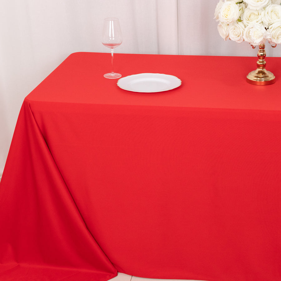 90x132inch Red Premium Scuba Wrinkle Free Rectangular Tablecloth, Seamless Scuba Polyester