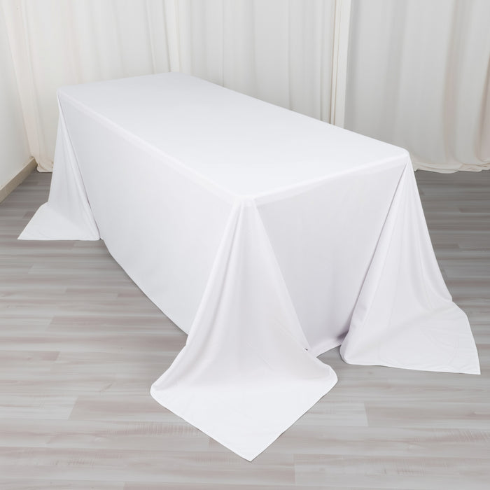90x132inch White Premium Scuba Rectangular Tablecloth, Wrinkle Free Polyester Seamless