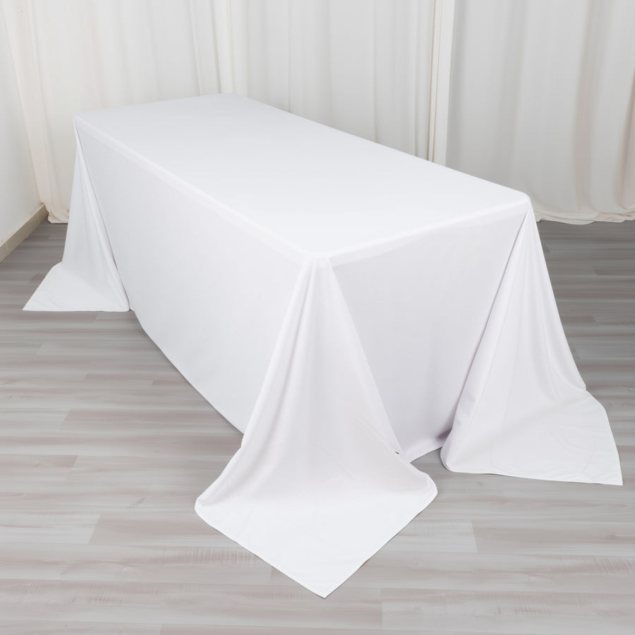 90x132inch White Premium Scuba Rectangular Tablecloth, Wrinkle Free Polyester Seamless