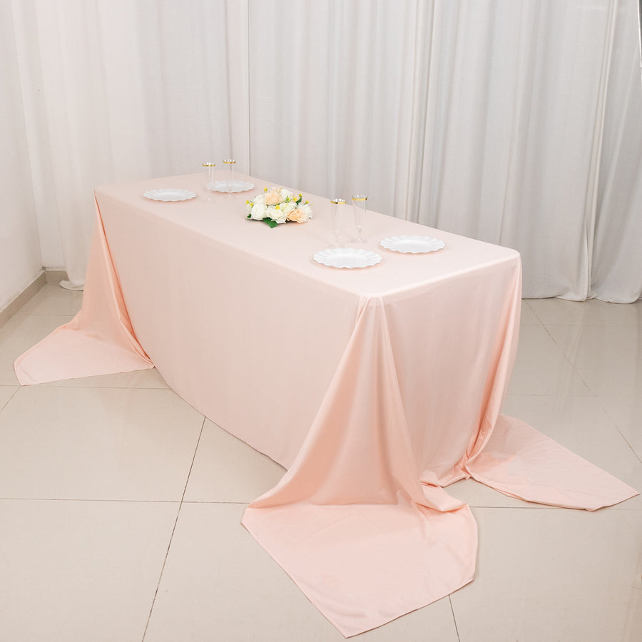 90x156inch Blush Premium Scuba Wrinkle Free Rectangular Tablecloth, Seamless Scuba Polyester