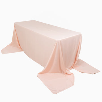 90"x156" Blush Premium Scuba Wrinkle Free Rectangular Tablecloth, Seamless Scuba Polyester Tablecloth for 8 Foot Table With Floor-Length Drop