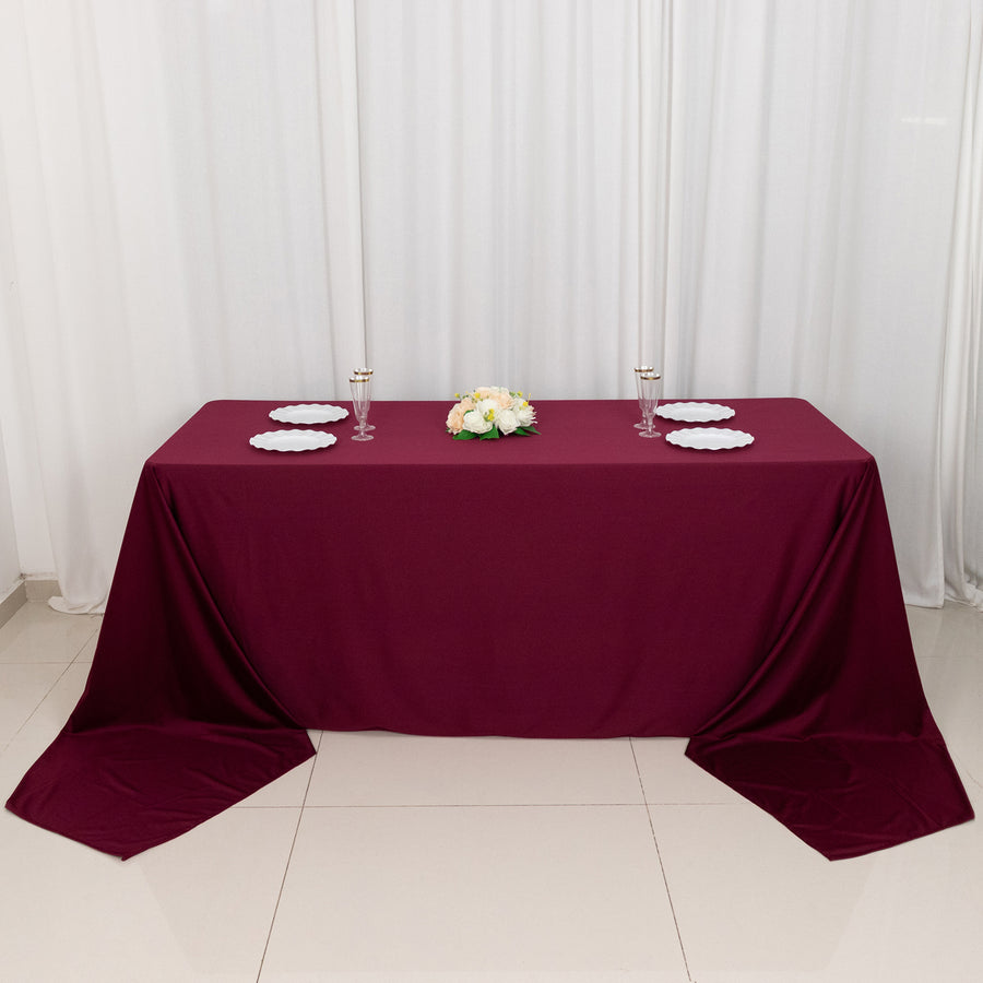 90x156inch Burgundy Premium Scuba Wrinkle Free Rectangular Tablecloth, Seamless Scuba Polyester
