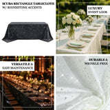 Scuba Rectangular Tablecloth 90×156inch Black Rhinestone Accents – Seamless, Wrinkle-Free
