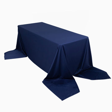 90"x156" Navy Blue Premium Scuba Wrinkle Free Rectangular Tablecloth, Seamless Scuba Polyester Tablecloth for 8 Foot Table With Floor-Length Drop