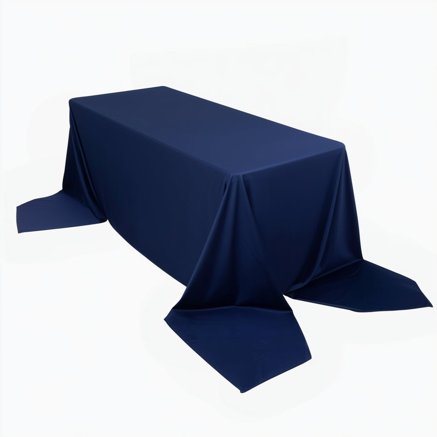 90x156inch Navy Blue Premium Scuba Wrinkle Free Rectangular Tablecloth, Seamless Scuba Polyester