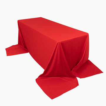 90"x156" Red Premium Scuba Wrinkle Free Rectangular Tablecloth, Seamless Scuba Polyester Tablecloth for 8 Foot Table With Floor-Length Drop