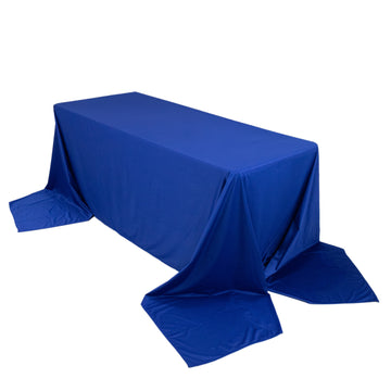 90"x156" Royal Blue Premium Scuba Wrinkle Free Rectangular Tablecloth, Seamless Scuba Polyester Tablecloth for 8 Foot Table With Floor-Length Drop