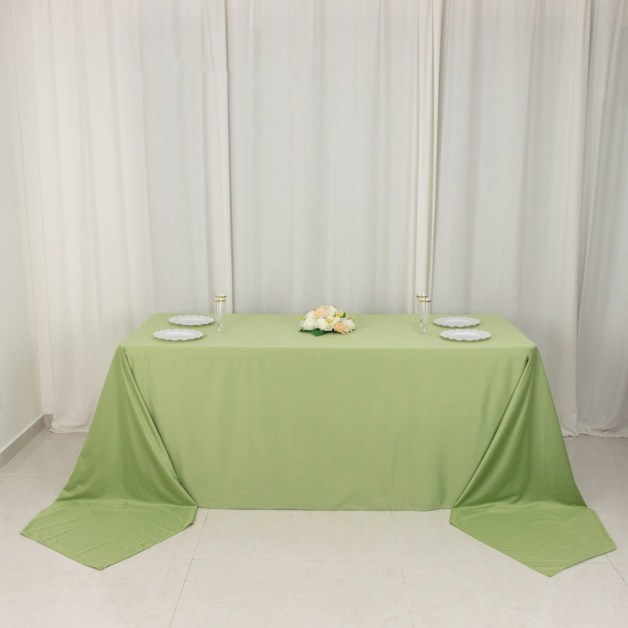 90x156inch Sage Green Premium Scuba Wrinkle Free Rectangular Tablecloth, Seamless Scuba Polyester