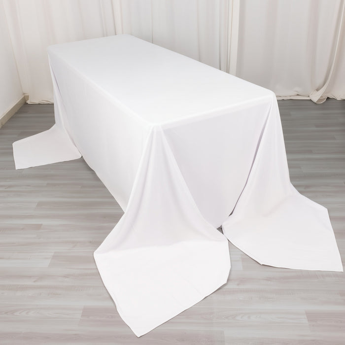 90x156inch White Premium Scuba Polyester Rectangular Tablecloth, Wrinkle Free Reusable Seamless